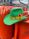 Vintage Refashion 7 1/8 Green Sunflower hat